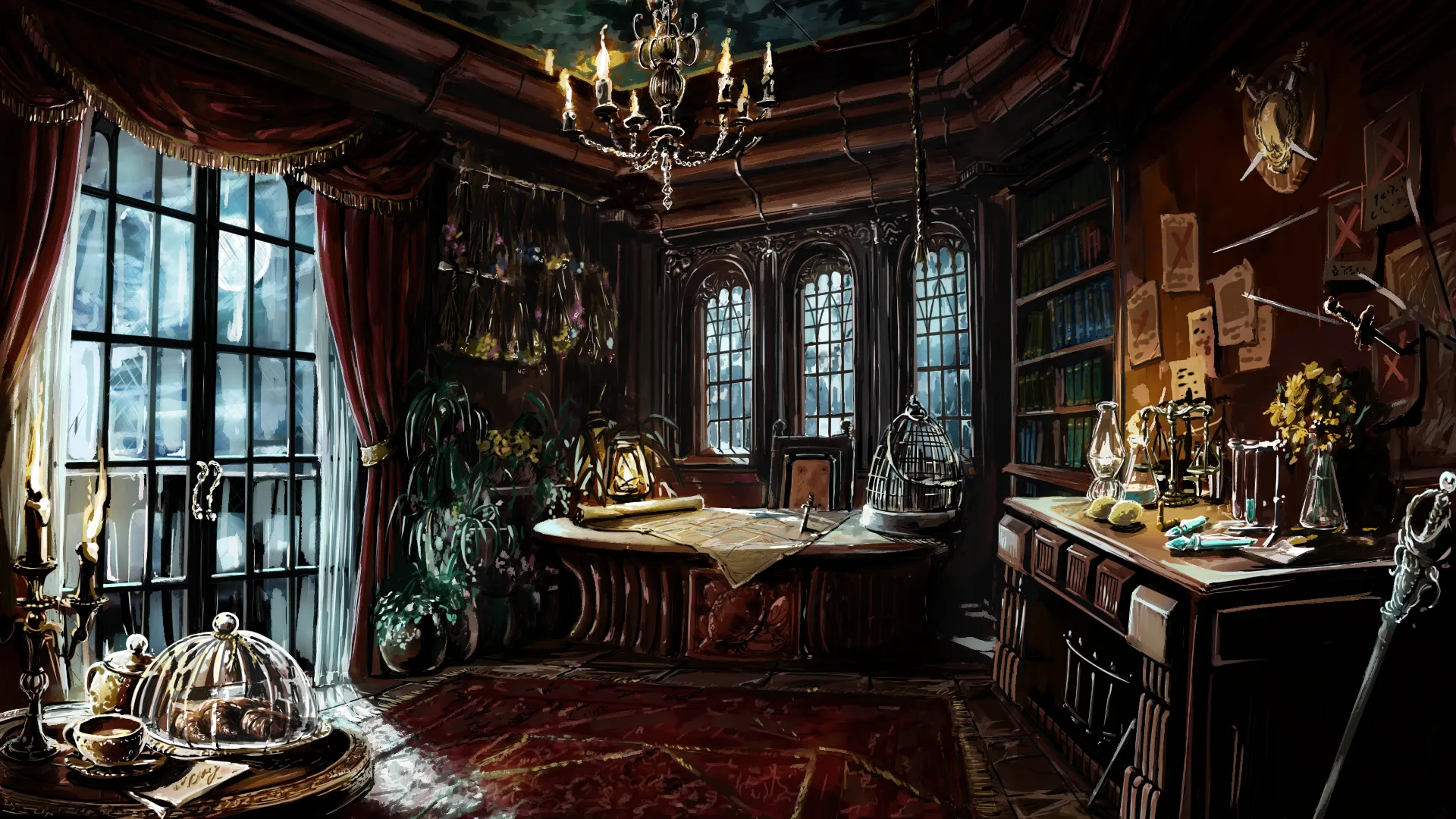 西洋の城の内装イラスト