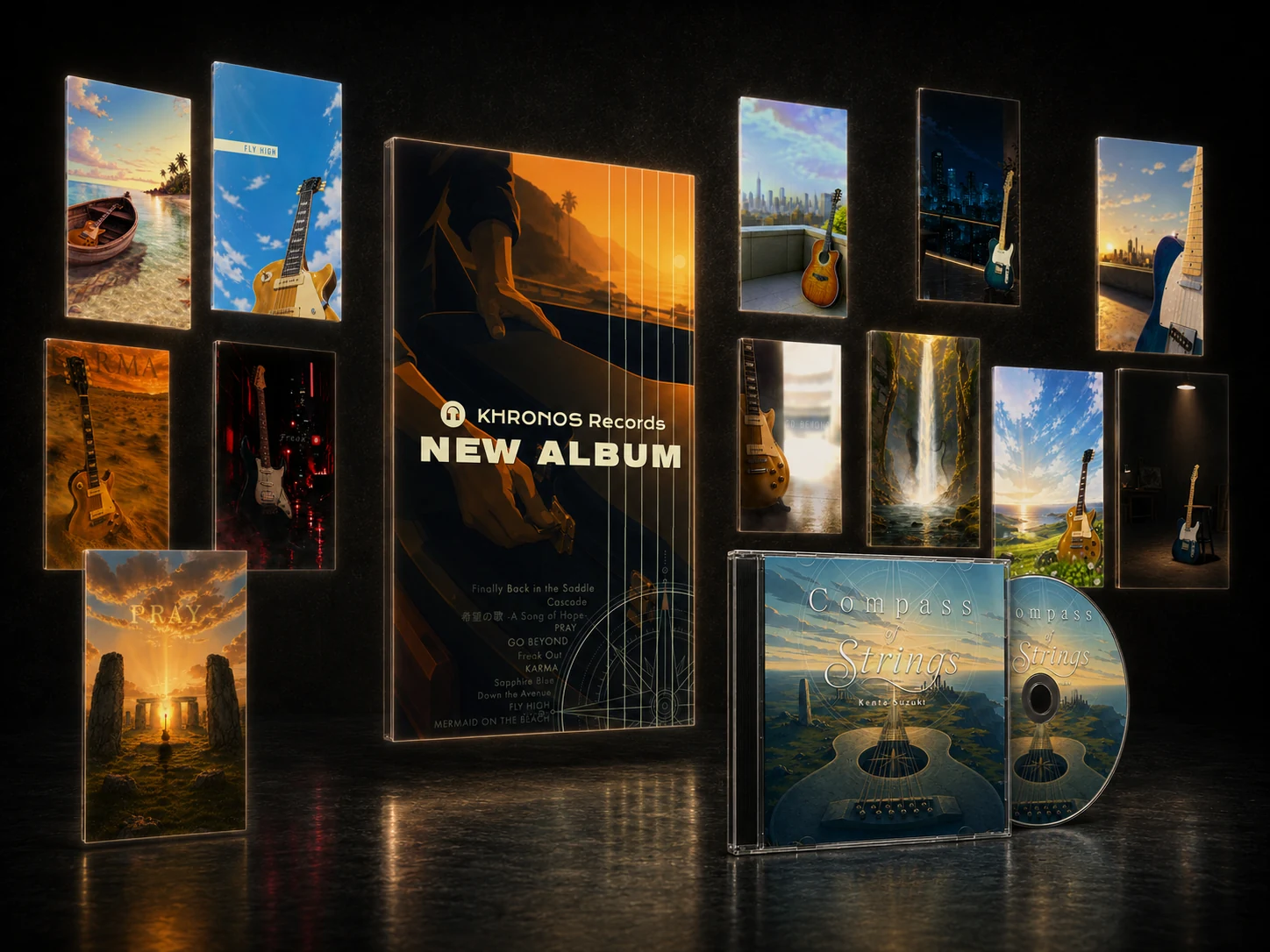 KHRONOS Records様 『compass of strings』のジャケット、ティザー、Spotify Canvasをまとめたビジュアル