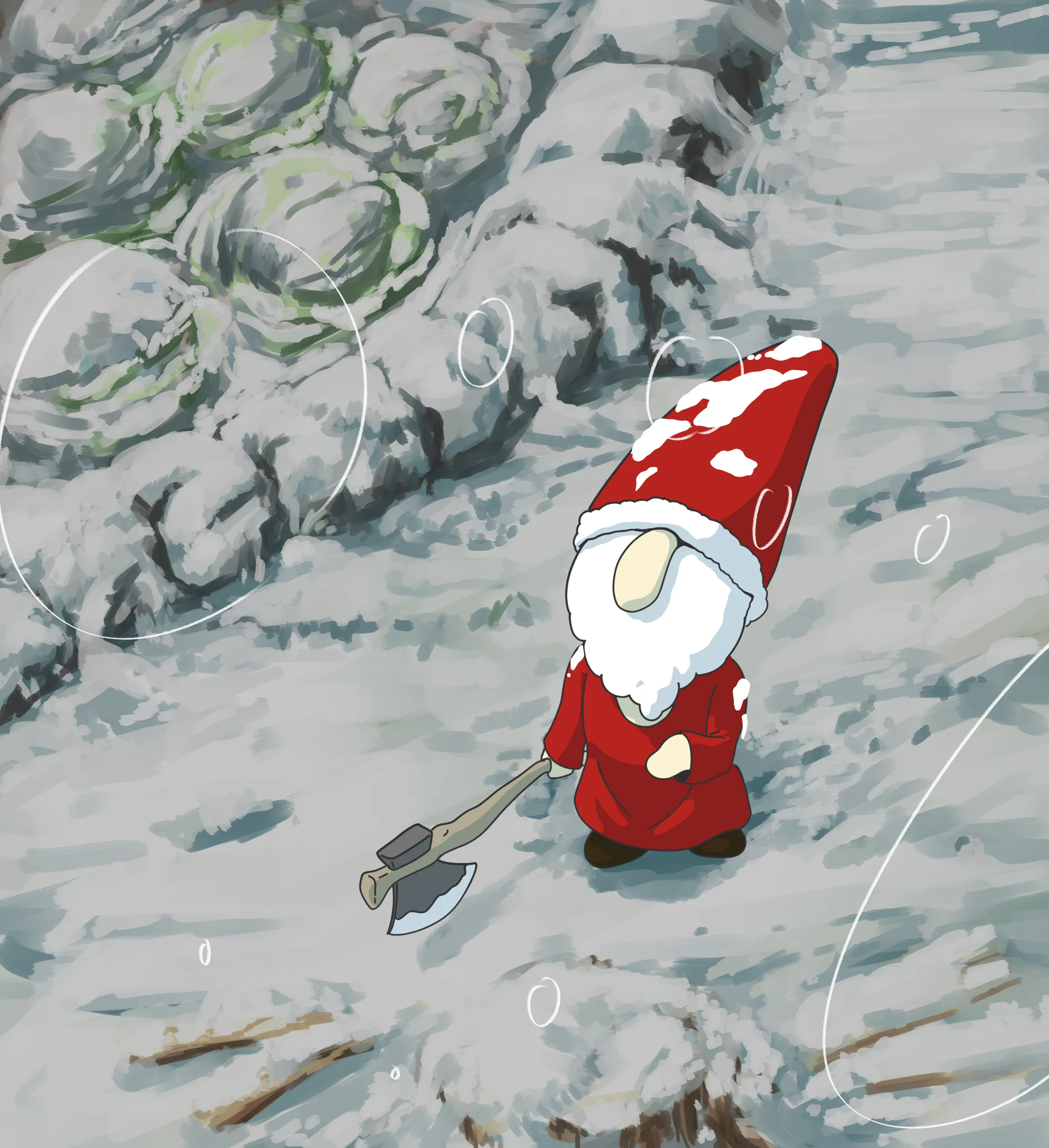 雪の中に立つ森の精霊を描いたクリスマスアニメーションの完成カット