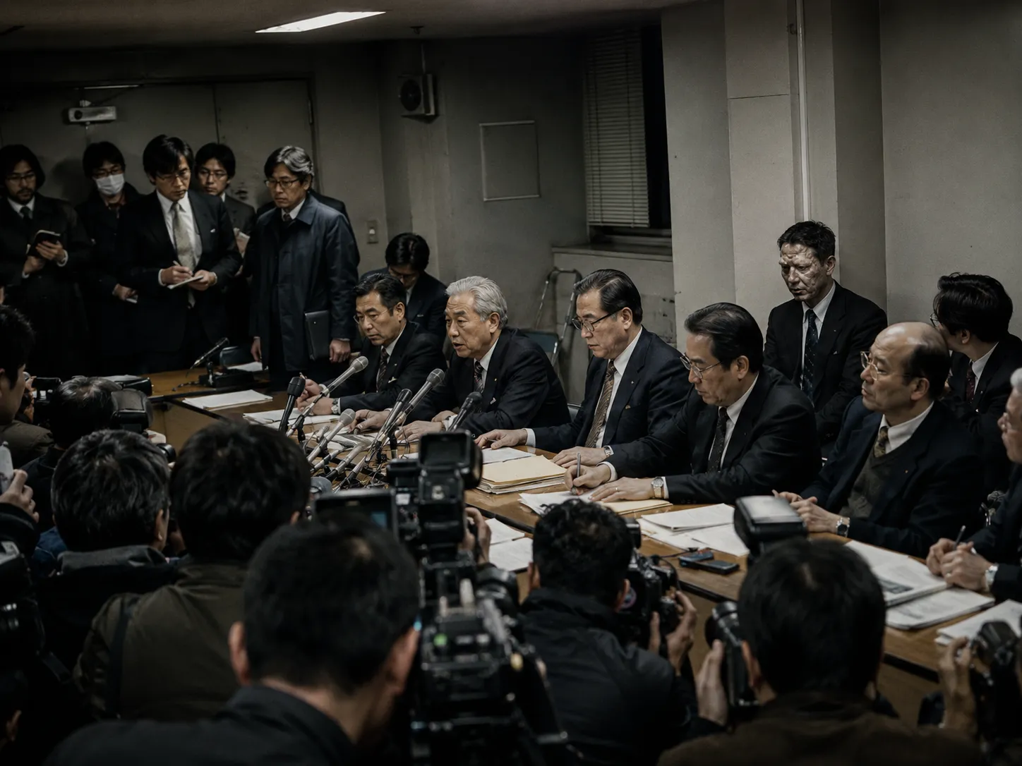 群衆の中に異形の存在が紛れた律諤士『闇堕ちし狂う亡者共』の実写風ビジュアル