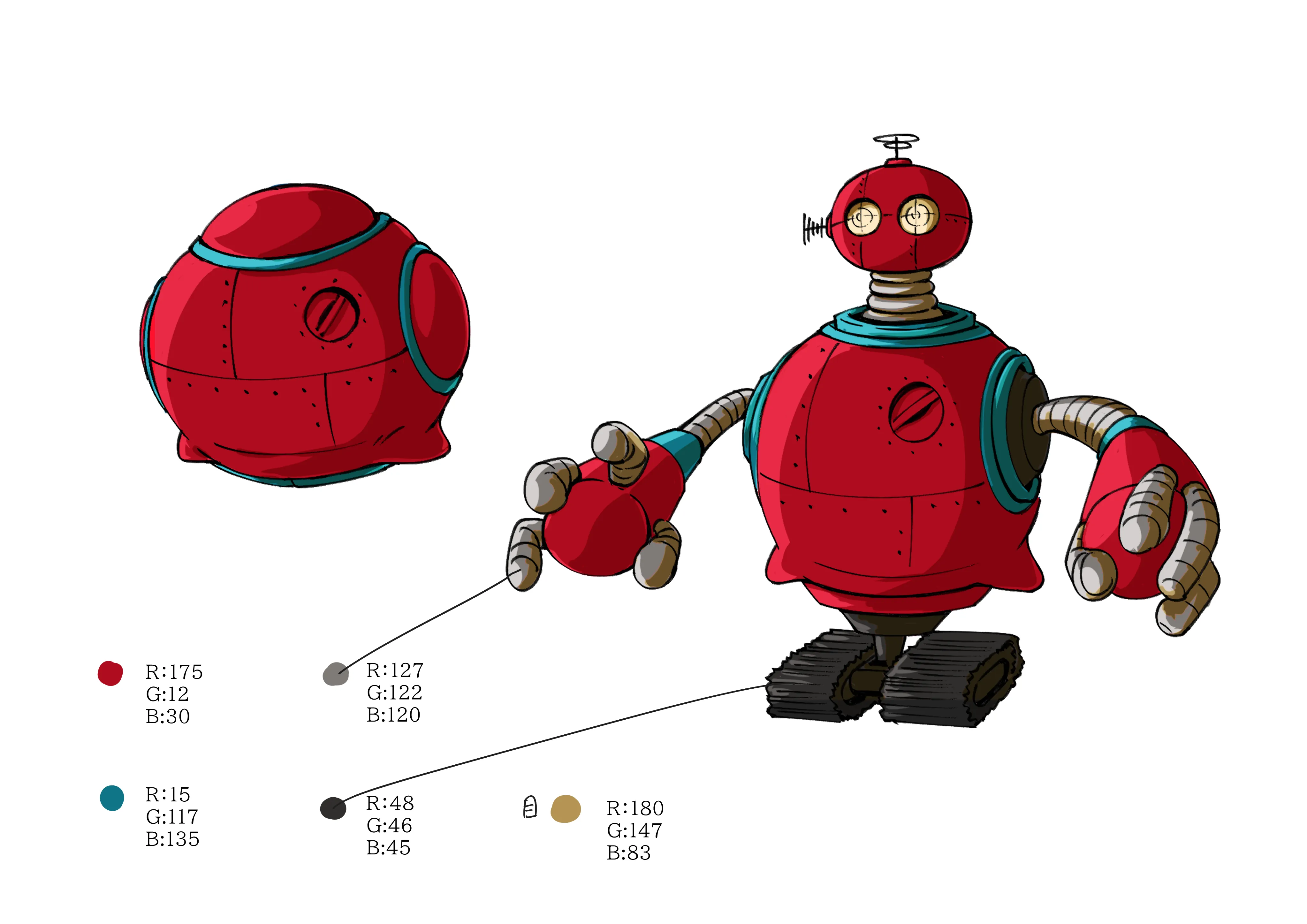 SNAKE MACHINEの赤いロボットキャラクターのデザインとカラー設定
