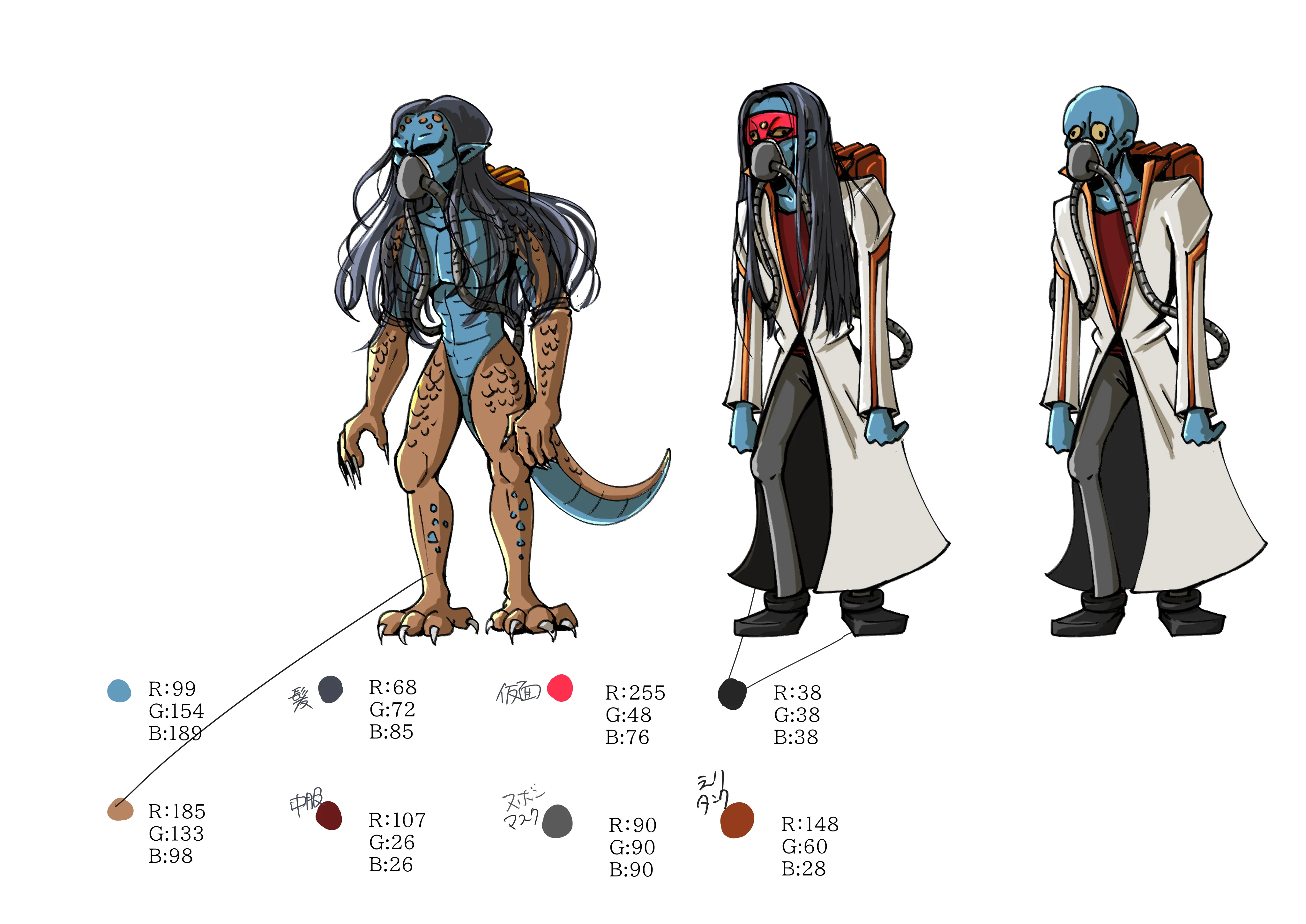 SNAKE MACHINEの異種族キャラクターと衣装のデザイン設定