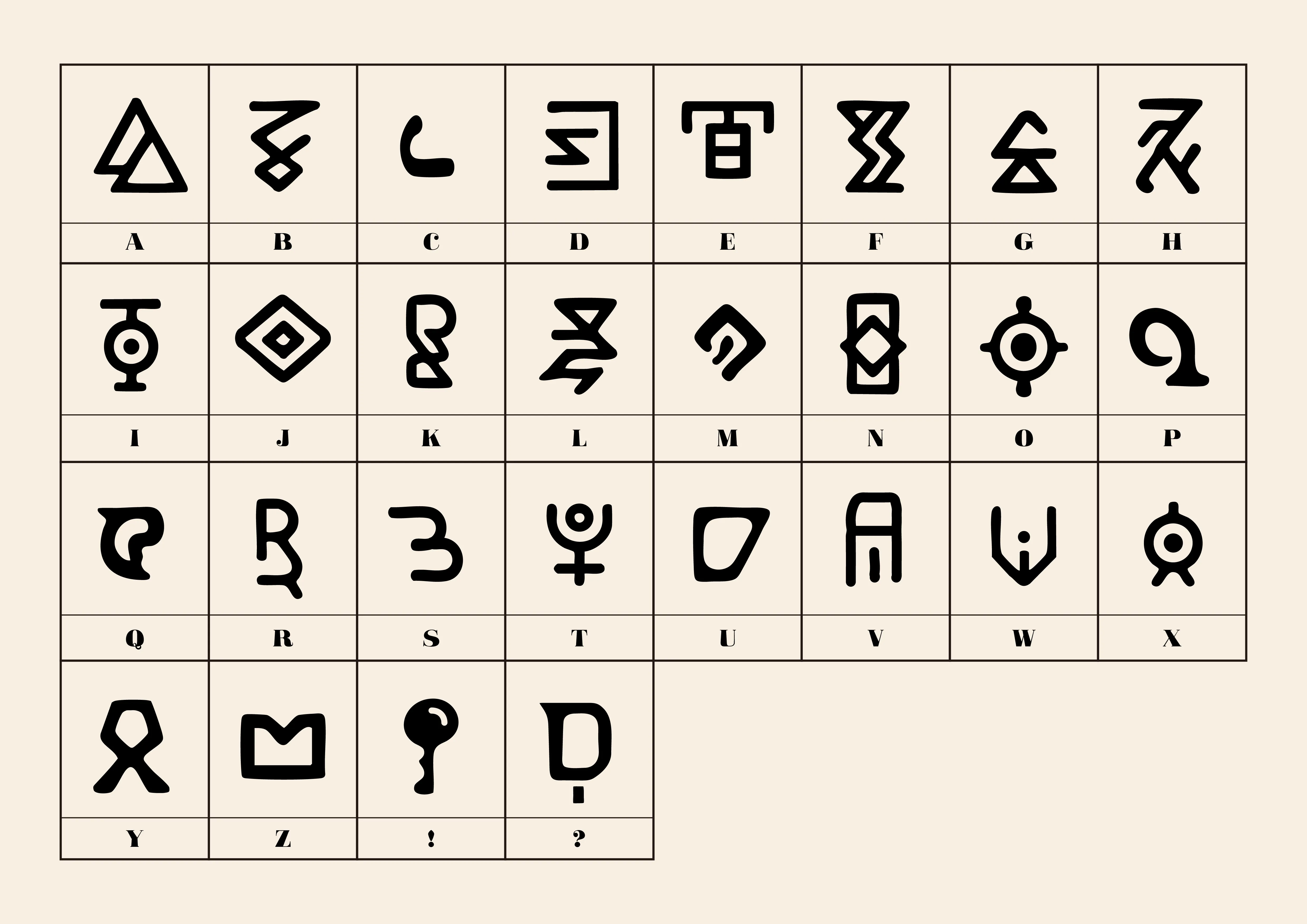 SNAKE MACHINEのために制作したAからZと記号の架空言語・文字体系