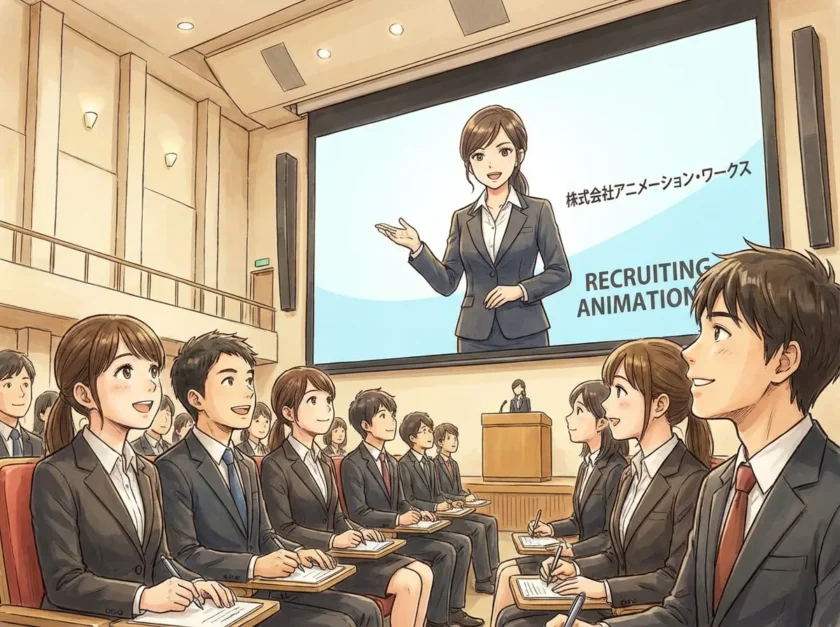 採用アニメを視聴している就活生たち