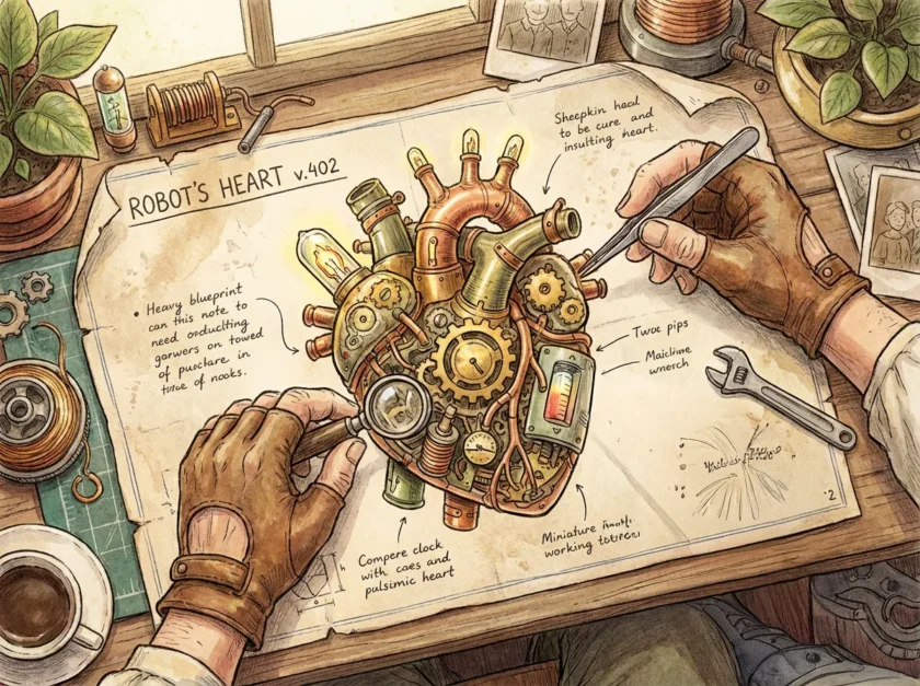 ハート型の機械を設計している様子