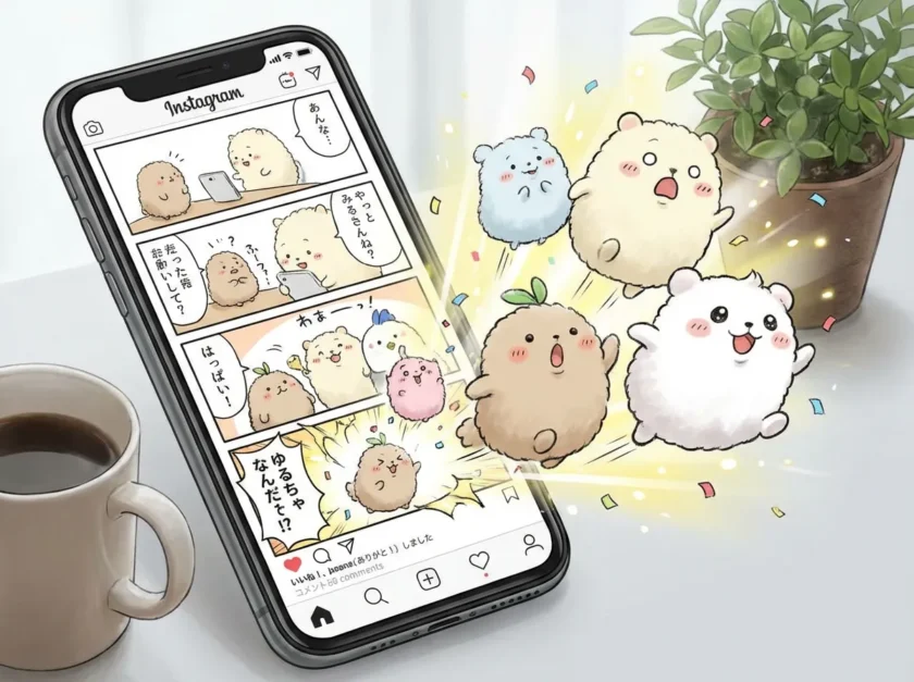 4コマ漫画をアニメ化しているイメージ