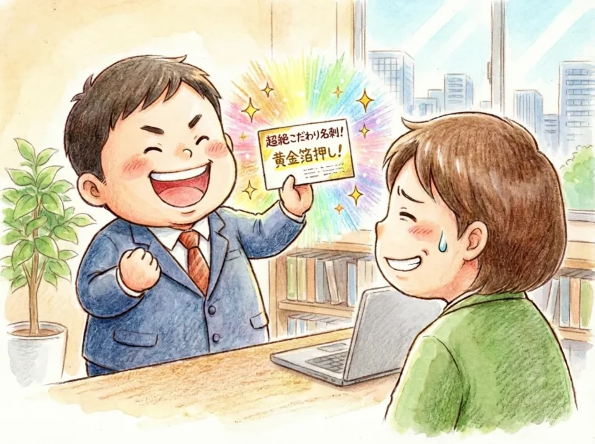 新しい奇抜な名刺を自慢する人