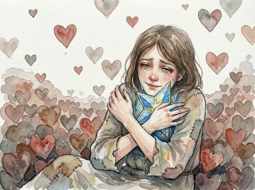 やっと見つけた自分の世界観を抱きしめているイラスト