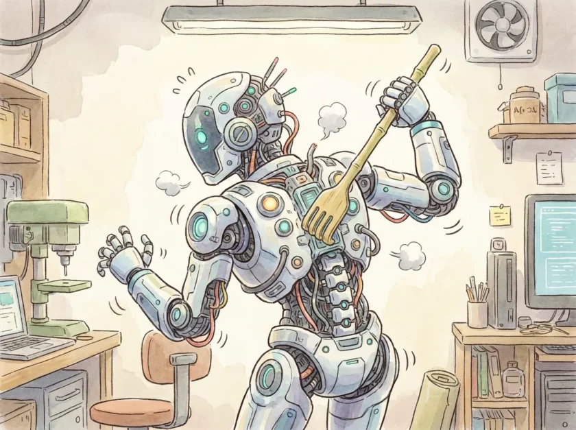 孫の手で背中をかくロボット