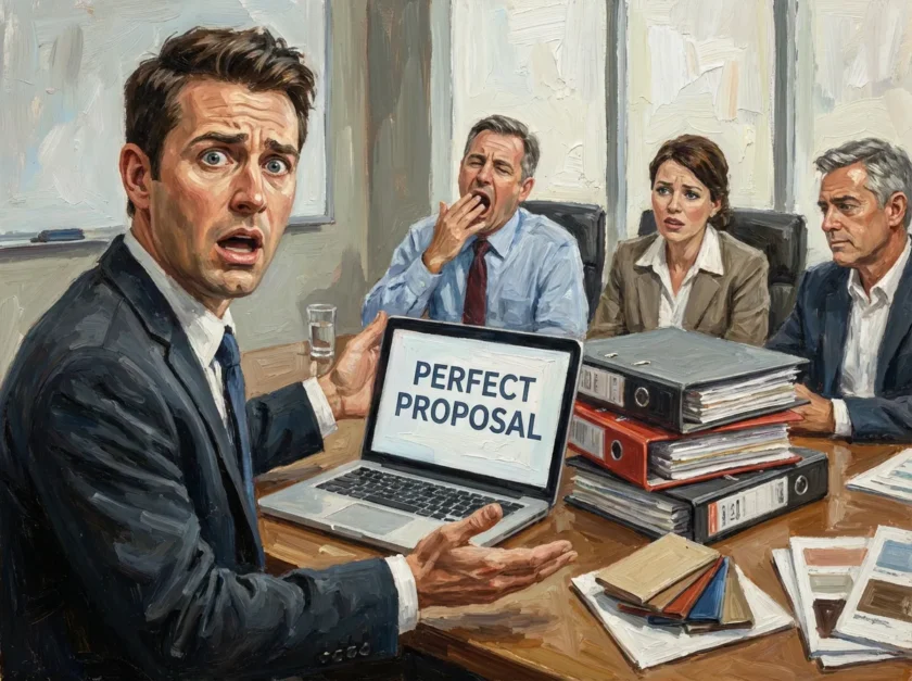 完璧なプレゼンなのに反応が薄く困惑している営業マン