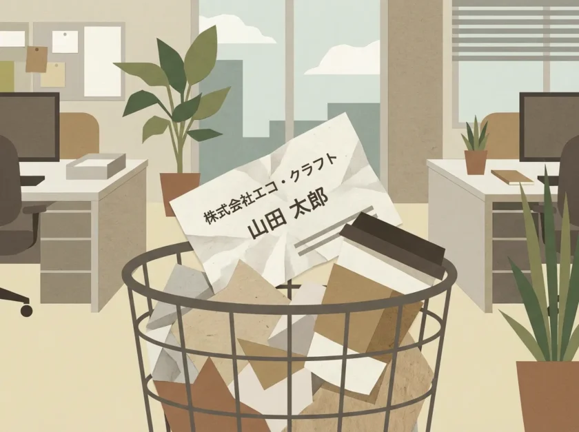 ゴミ箱に捨てられている名刺のイラスト
