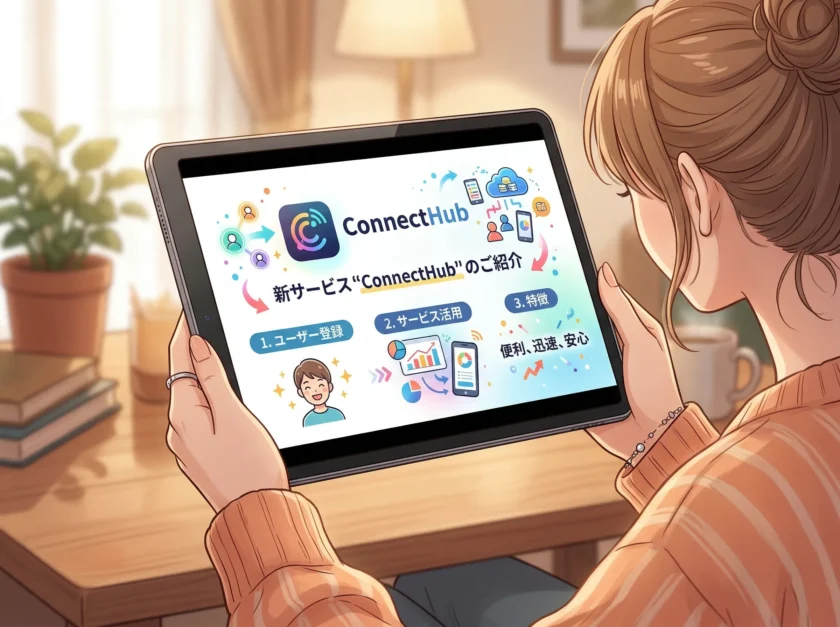 サービス紹介をしているモーショングラフィックス動画を視聴しているシーン