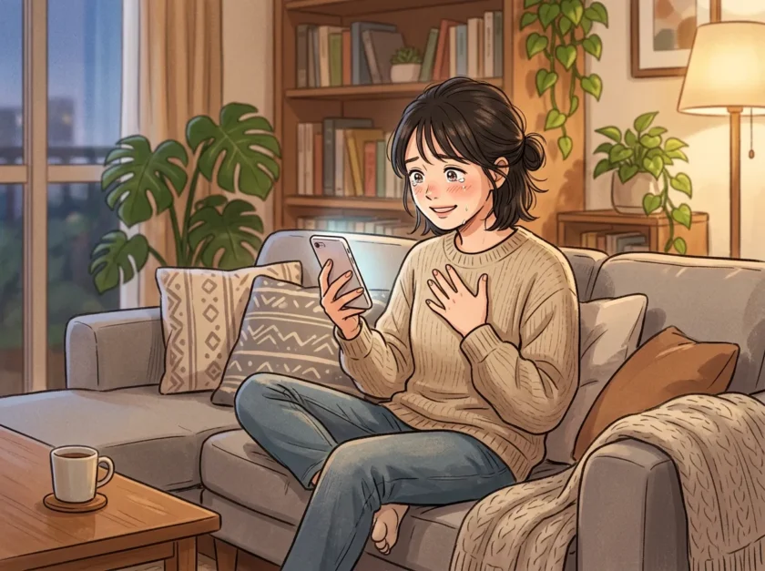 採用動画をみて共感した女性のイラスト