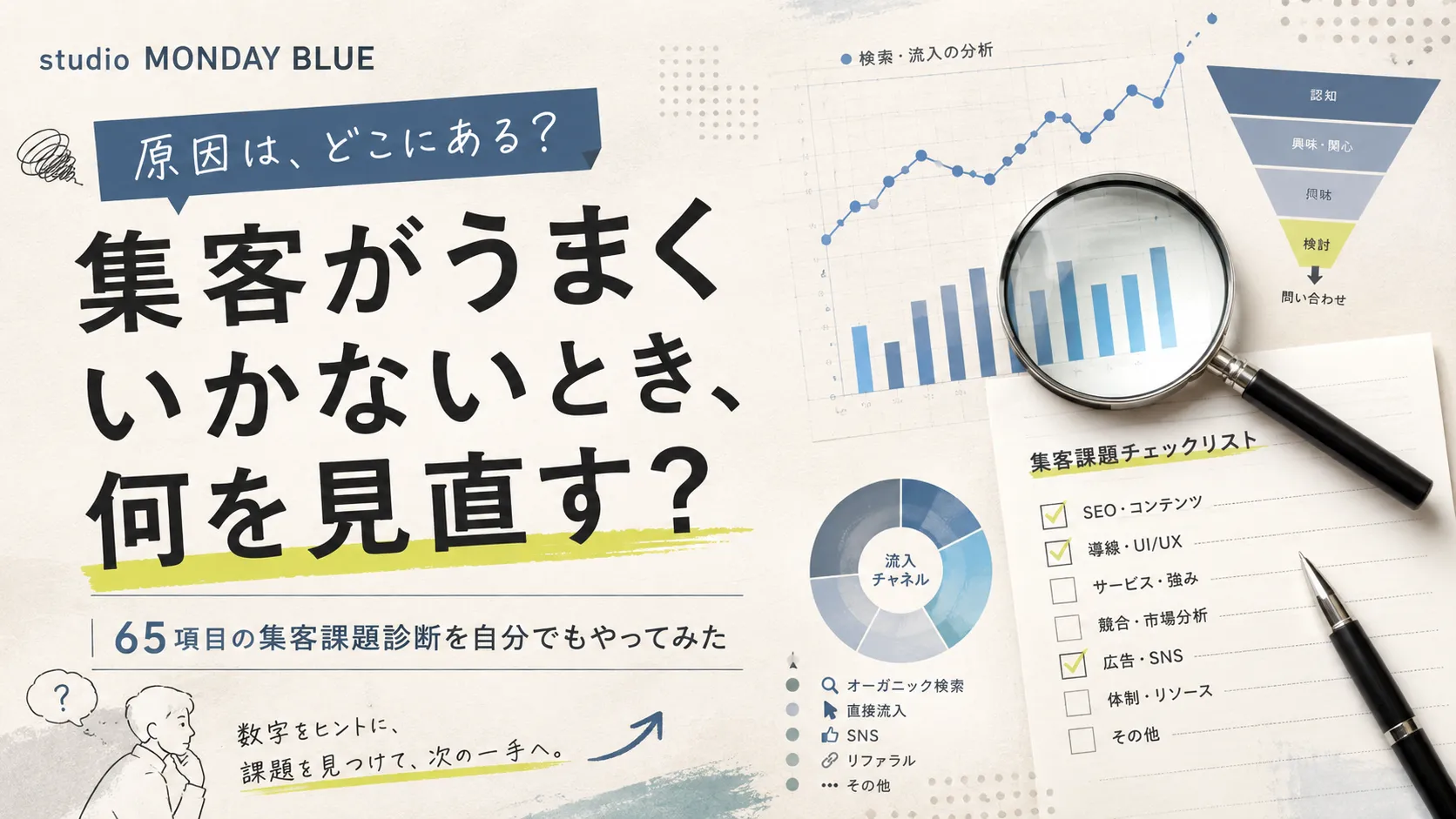 集客がうまくいかない原因は?見直したい11のポイント|65項目の集客課題診断も